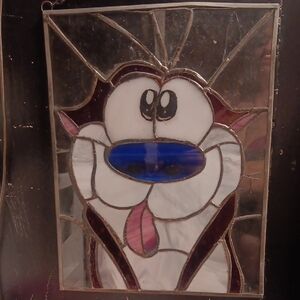 Blue and Pink Mosaic Glass Art Face